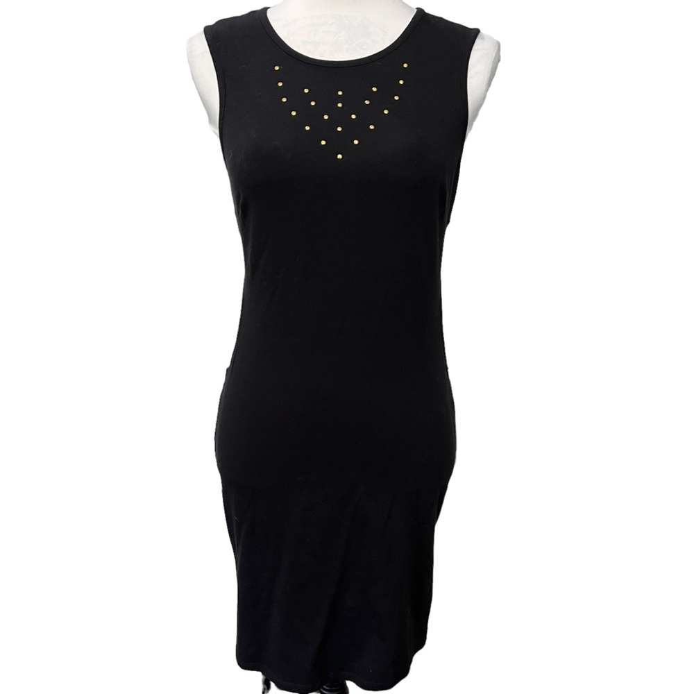 Nicki Minaj Black Dress Bodycon Cutout Sides Sleeveless Gold Studded